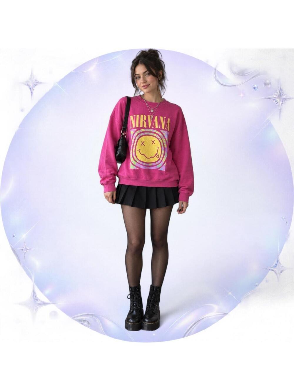 Nirvana Hot Pink Smiley Graphic Sweatshirt M